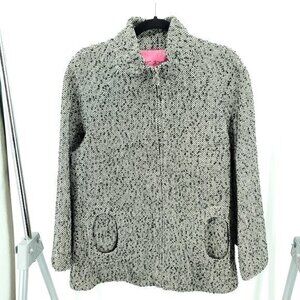 Betsey Johnson Wool-Blend Chevron Tweed Swing Coat M Black/White